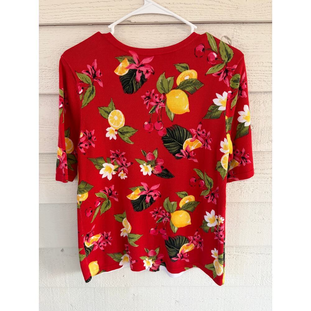Christopher & Banks Lemon Floral Cardigan Red Fruit Print Button Front - Picture 8 of 8